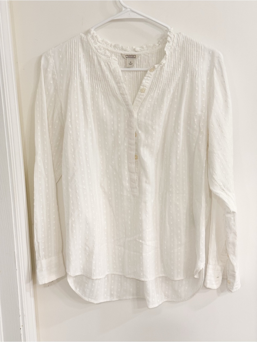 Point Sur White Textured Classic Cottagecore Lightweight Cotton Top Sz 4